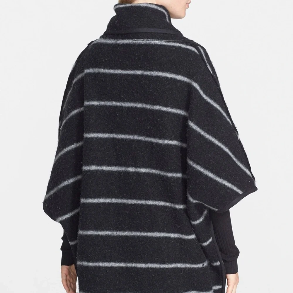 Free People Wool-Blend Striped Cape Coat – Black/Grey – XS (Oversized, Fits S–M) - Picture 3 of 16
